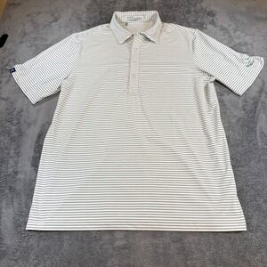 Criquet Mens Performance Polo Large White Green Striped Lady Bird Johnson GC